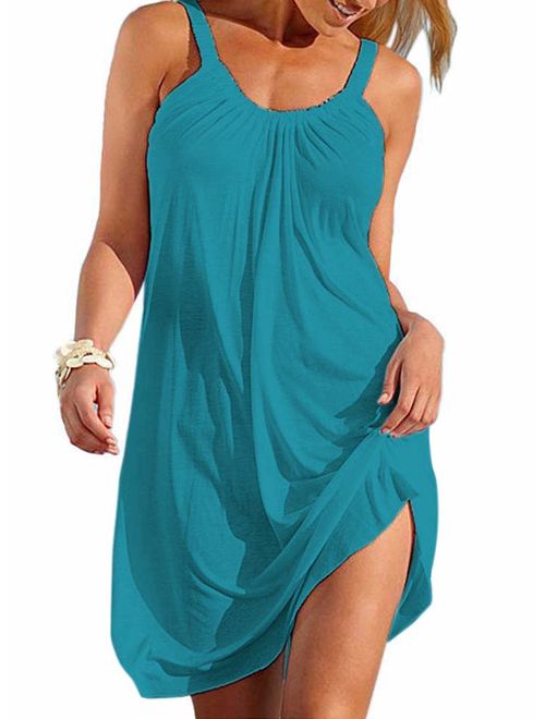 Women Summer Casual Sundress Mini Dress Sleeveless Beach Bikini Swimsuit Cover Up