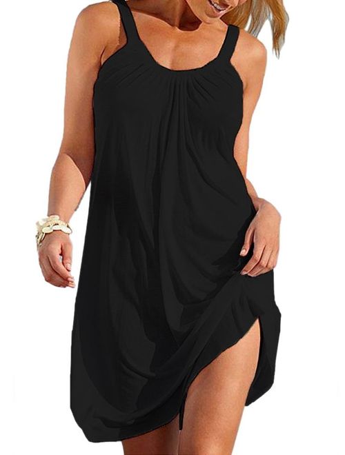 Women Summer Casual Sundress Mini Dress Sleeveless Beach Bikini Swimsuit Cover Up