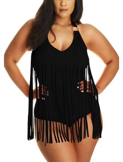 JIANLANPTT Pretty Padded One Piece Fringed Swimsuit Swimwear Monokini