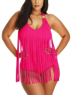 JIANLANPTT Pretty Padded One Piece Fringed Swimsuit Swimwear Monokini