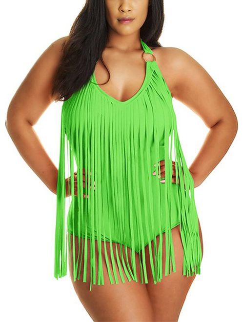 JIANLANPTT Pretty Padded One Piece Fringed Swimsuit Swimwear Monokini