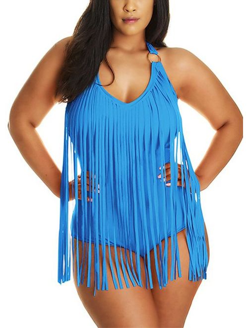 JIANLANPTT Pretty Padded One Piece Fringed Swimsuit Swimwear Monokini