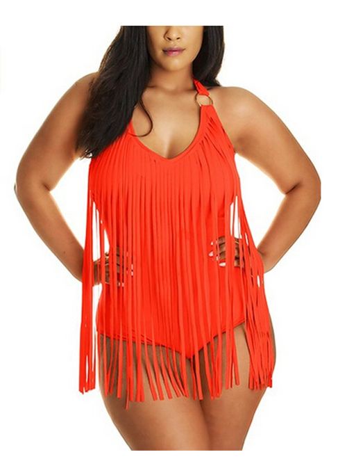 JIANLANPTT Pretty Padded One Piece Fringed Swimsuit Swimwear Monokini