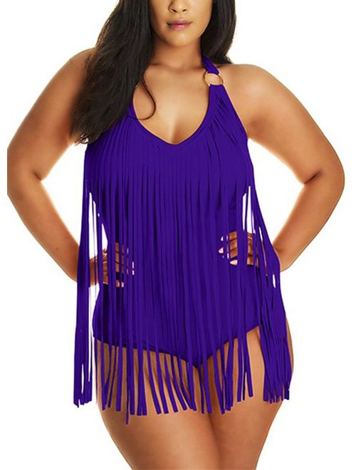 JIANLANPTT Pretty Padded One Piece Fringed Swimsuit Swimwear Monokini