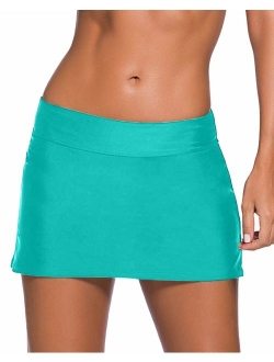 Women Swim Skirt Solid Color Waistband Skort Bikini Bottom