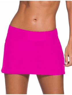 Women Swim Skirt Solid Color Waistband Skort Bikini Bottom