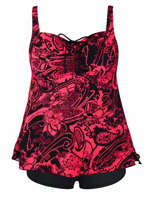 Septangle Women's Plus Size Bathing Suits Paisley Print Two Piece Swimsuit