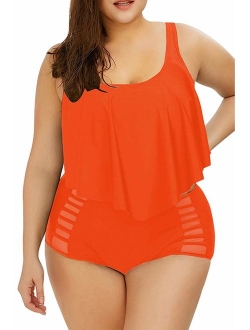 Sovoyontee Women Plus Size Ruffles High Waisted Swimsuit Bikini Sets Bathing Suit