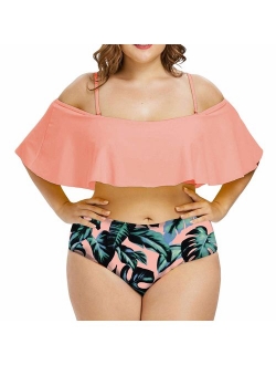 Sovoyontee Women Plus Size Ruffles High Waisted Swimsuit Bikini Sets Bathing Suit