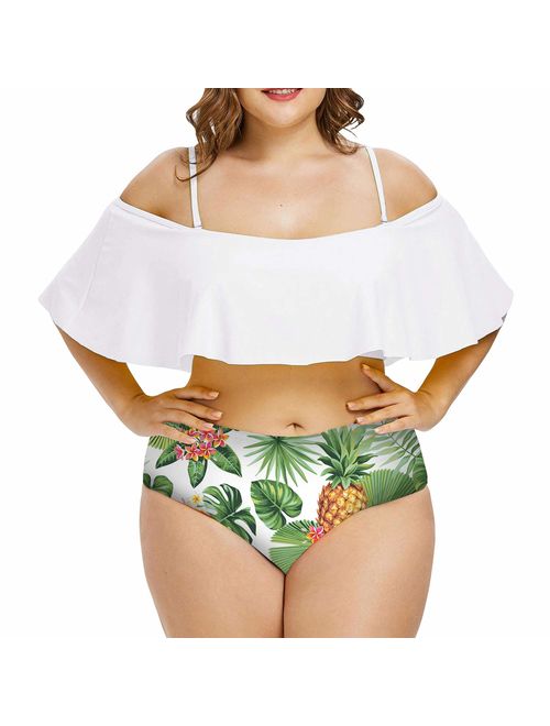 Sovoyontee Women Plus Size Ruffles High Waisted Swimsuit Bikini Sets Bathing Suit