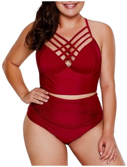 Dearlove Women's Plus Size Strappy High Waist Bikini Swimsuit M-XXXL