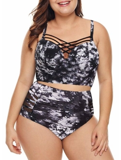 Dearlove Women's Plus Size Strappy High Waist Bikini Swimsuit M-XXXL