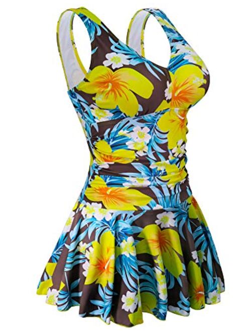 AONTUS Women's Plus Size Swimsuits Tummy Control One Piece Swim Dresses Bathing Suit