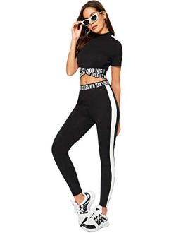 Women's 2 Pieces Outfits Cropped T Shirt and Long Pants Tracksuits Set Sportwear