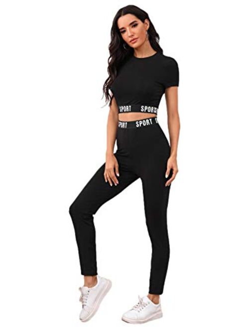 SweatyRocks Women's 2 Pieces Outfits Cropped T Shirt and Long Pants Tracksuits Set Sportwear