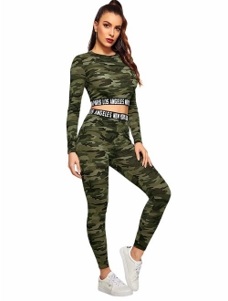 Women's 2 Pieces Outfits Crop Sweatshirt and Long Pants Tracksuits Set Sportwear