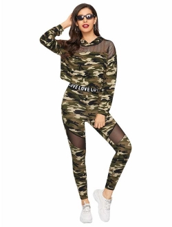 Women's 2 Pieces Outfits Crop Sweatshirt and Long Pants Tracksuits Set Sportwear