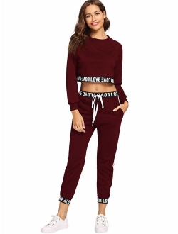 Women's 2 Pieces Outfits Crop Sweatshirt and Long Pants Tracksuits Set Sportwear