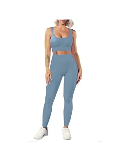 bbmee Yoga Outfits for Women 2 Piece Set,Workout High Waist Athletic Seamless Leggings and Sports Bra Set Gym Clothes