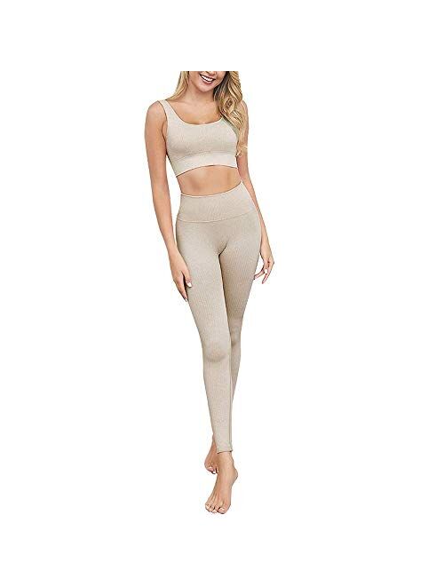 IWEMEK Women's Workout Sets 2 Piece Yoga Outfits High Waisted Yoga Leggings  Shorts and Sports Bra Gym Clothes Tracksuit