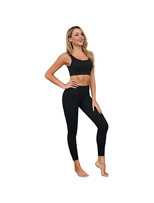 bbmee Yoga Outfits for Women 2 Piece Set,Workout High Waist Athletic Seamless Leggings and Sports Bra Set Gym Clothes