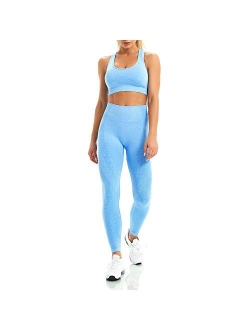 WODOWEI Women 2 Piece Outfits Sports Bra Seamless Leggings Yoga Set Long Pants Gym Clothing