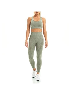 WODOWEI Women 2 Piece Outfits Sports Bra Seamless Leggings Yoga Set Long Pants Gym Clothing