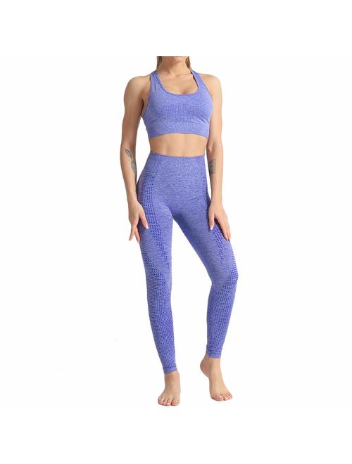 WODOWEI Women 2 Piece Outfits Sports Bra Seamless Leggings Yoga Set Long Pants Gym Clothing