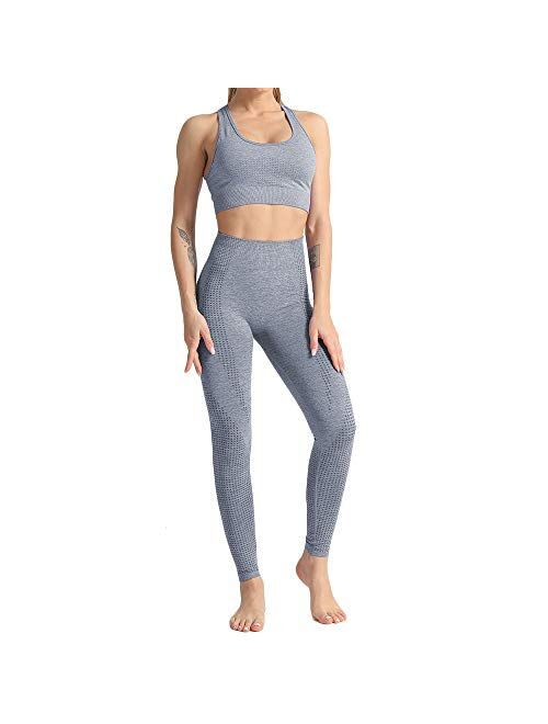 WODOWEI Women 2 Piece Outfits Sports Bra Seamless Leggings Yoga Set Long Pants Gym Clothing