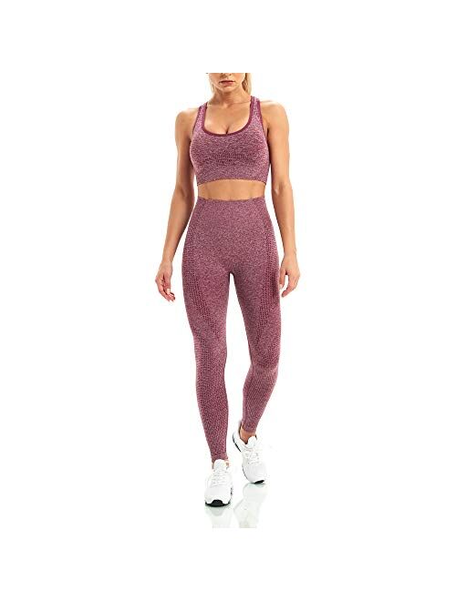 WODOWEI Women 2 Piece Outfits Sports Bra Seamless Leggings Yoga Set Long Pants Gym Clothing