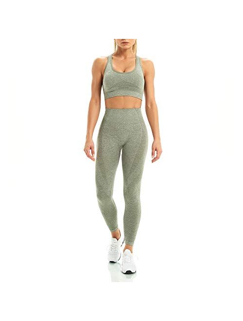 WODOWEI Women 2 Piece Outfits Sports Bra Seamless Leggings Yoga Set Long Pants Gym Clothing