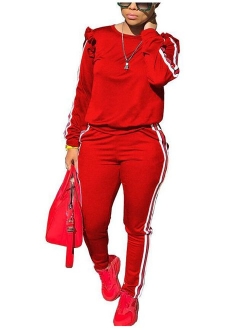 Akmipoem Women's 2 Piece Outfits Ruffle Sleeve Sweatshirt and Pants Sweatsuits Set Tracksuits