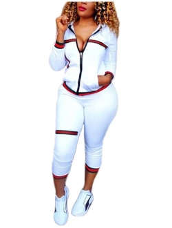 Akmipoem Women's 2 Pieces Outfits Long Sleeve Zipper Jacket and Pants Set Tracksuits