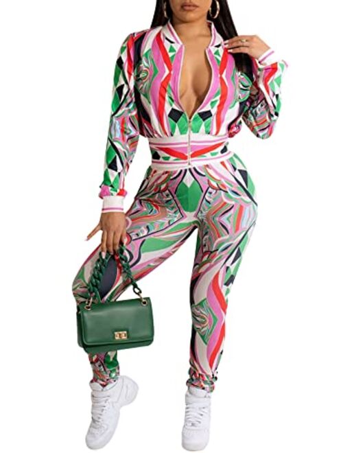 ZerMom Women's Casual 2 Pieces Outfits Jumpsuits Camouflage Bodycon Long Sleeve Tops Pants Sets Sweatsuits Tracksuits