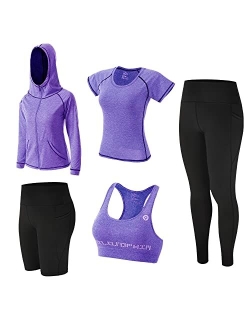 ZETIY Women's Activewear Set 5 Piece Yoga Jogging Workout Clothes Athletic Tracksuits