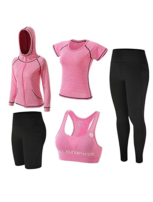 ZETIY Women's Activewear Set 5 Piece Yoga Jogging Workout Clothes Athletic Tracksuits