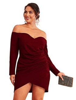 Plus Size Sexy Off the Shoulder Wrap Sweetheart Pleated Front Party Mini Bardot Dress