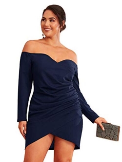 Plus Size Sexy Off the Shoulder Wrap Sweetheart Pleated Front Party Mini Bardot Dress