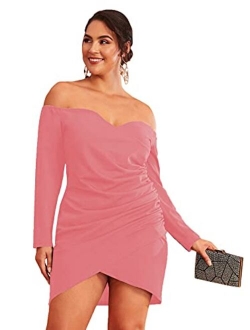 Plus Size Sexy Off the Shoulder Wrap Sweetheart Pleated Front Party Mini Bardot Dress