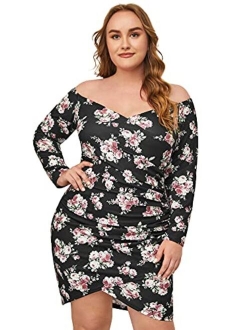 Plus Size Sexy Off the Shoulder Wrap Sweetheart Pleated Front Party Mini Bardot Dress