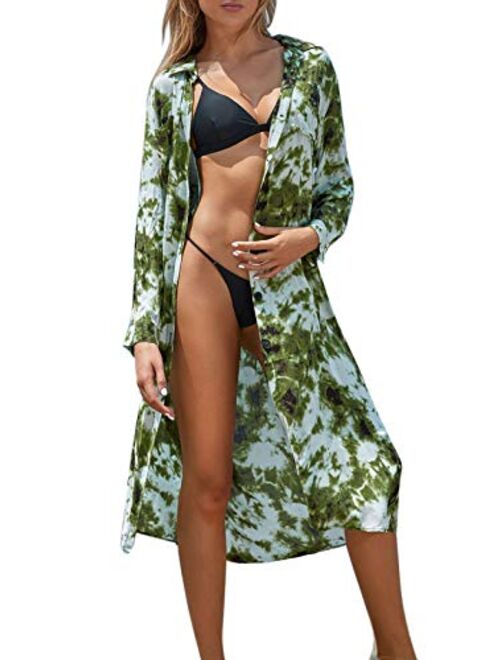 shermie Women's Floral Crochet Lace Beach Swimsuit Cover Ups Long Vintage Kimono Cardigan Dress