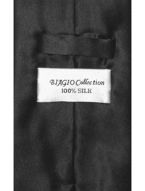 Biagio 100% SILK Solid BLACK Color NeckTie & Handkerchief Men's Neck Tie Set