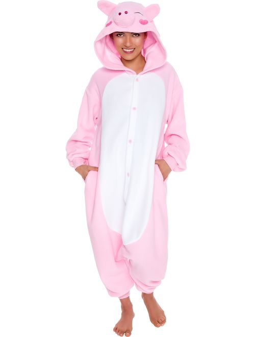 SILVER LILLY Unisex Adult Plush Pig Animal Halloween Costume Pajamas