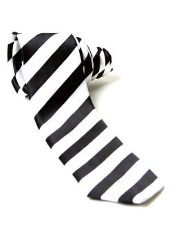 Trendy Skinny Tie - White and Black Striped Diagnal