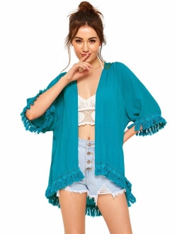 Women's Tassel Kimono Fringe Cardigan Beachwear Cover up