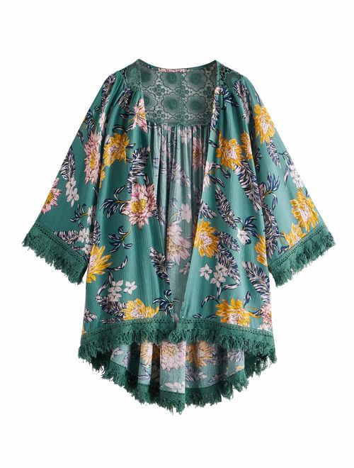 SweatyRocks Women's Tassel Kimono Fringe Cardigan Beachwear Cover up