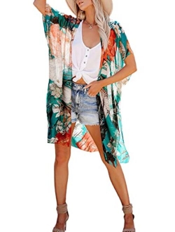 Womens Fashion Print Kimono Tassel Casual Cardigan Loose Cover up