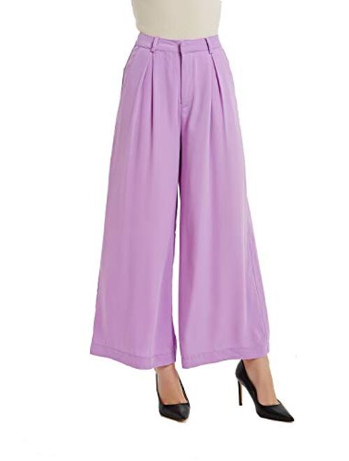 Tronjori Women High Waist Casual Wide Leg Long Palazzo Pants Trousers