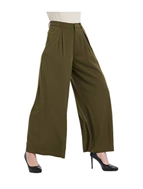 Tronjori Women High Waist Casual Wide Leg Long Palazzo Pants Trousers