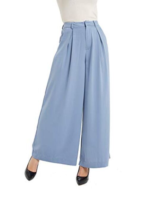 Tronjori Women High Waist Casual Wide Leg Long Palazzo Pants Trousers